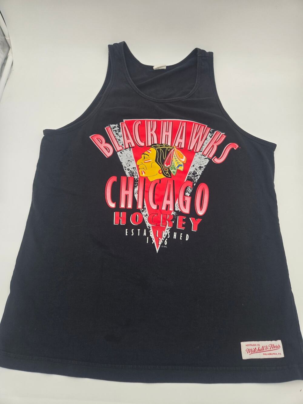 Mitchell Ness Chicago Blackhawks Vintage Tank Top Mens XL Black NHL